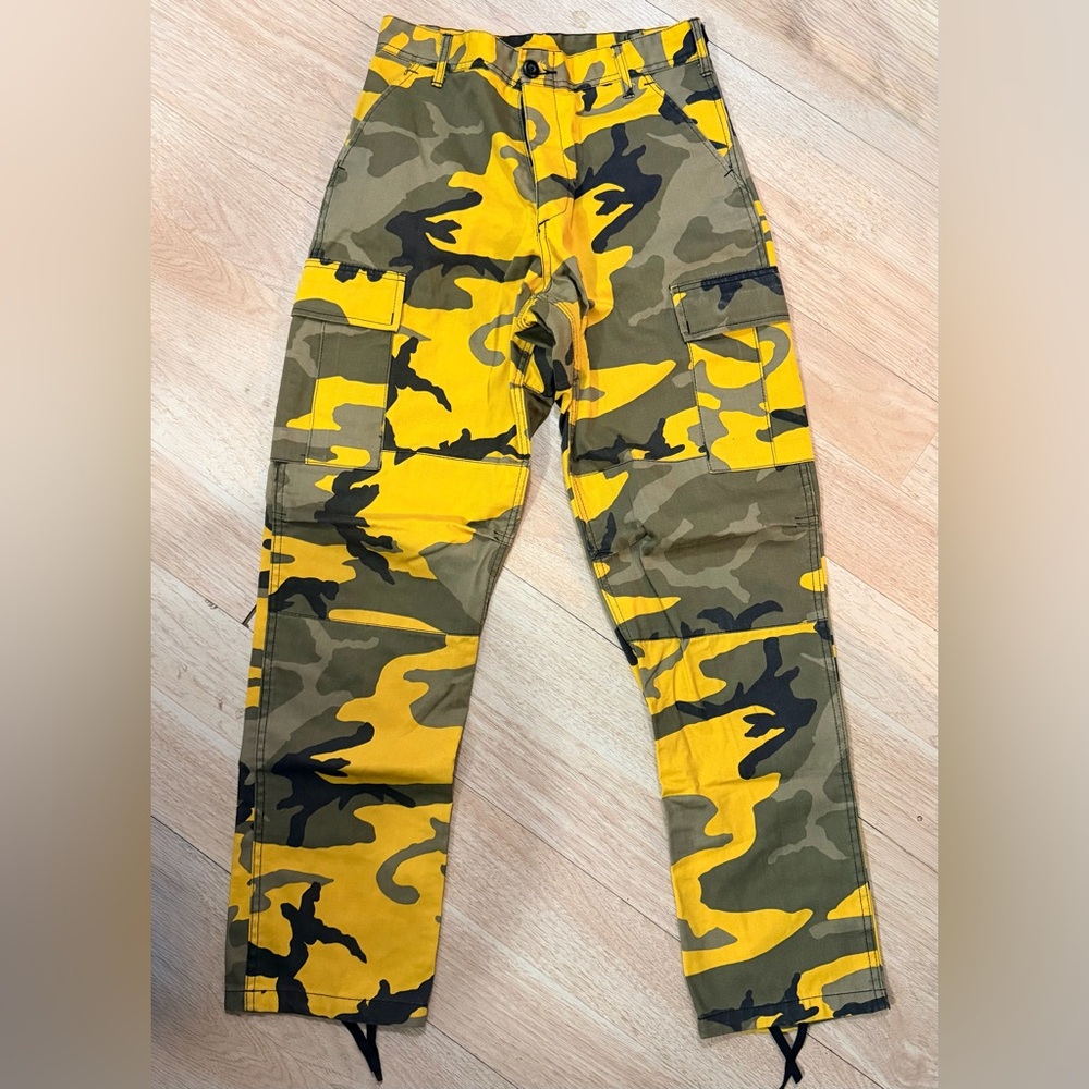 Mens Yellow & Green Camo Cargo Pants - Unbranded